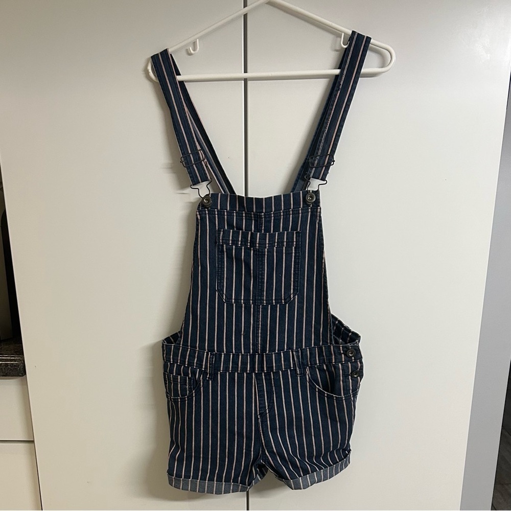 Others Follow Blue and White Striped Overalls Romper - Picture 3 of 8